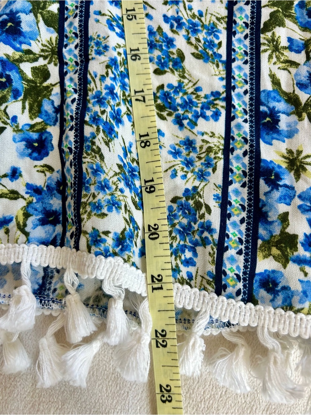 7th Day Blue Floral Women’s Top with Tassel Hem Sz L - Picture 6 of 6